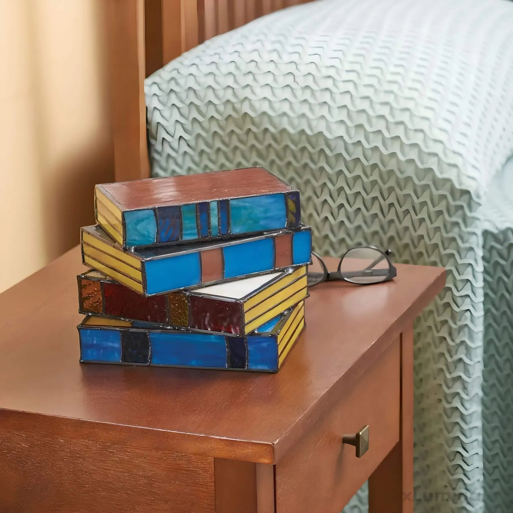 Stained Glass Book Lamp | Handcrafted Stacked-Book Accent Light