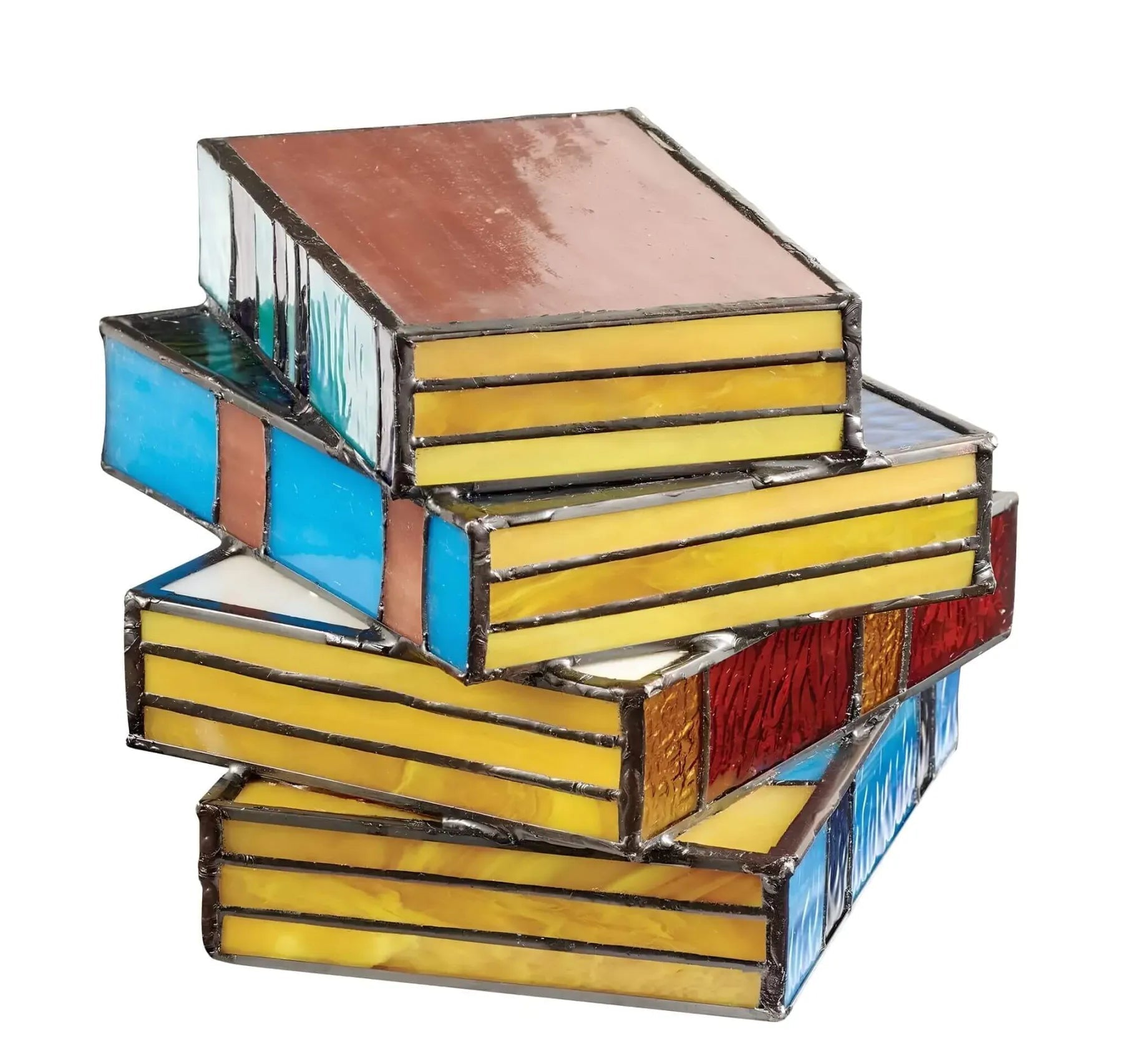 Stained Glass Book Lamp | Handcrafted Stacked-Book Accent Light