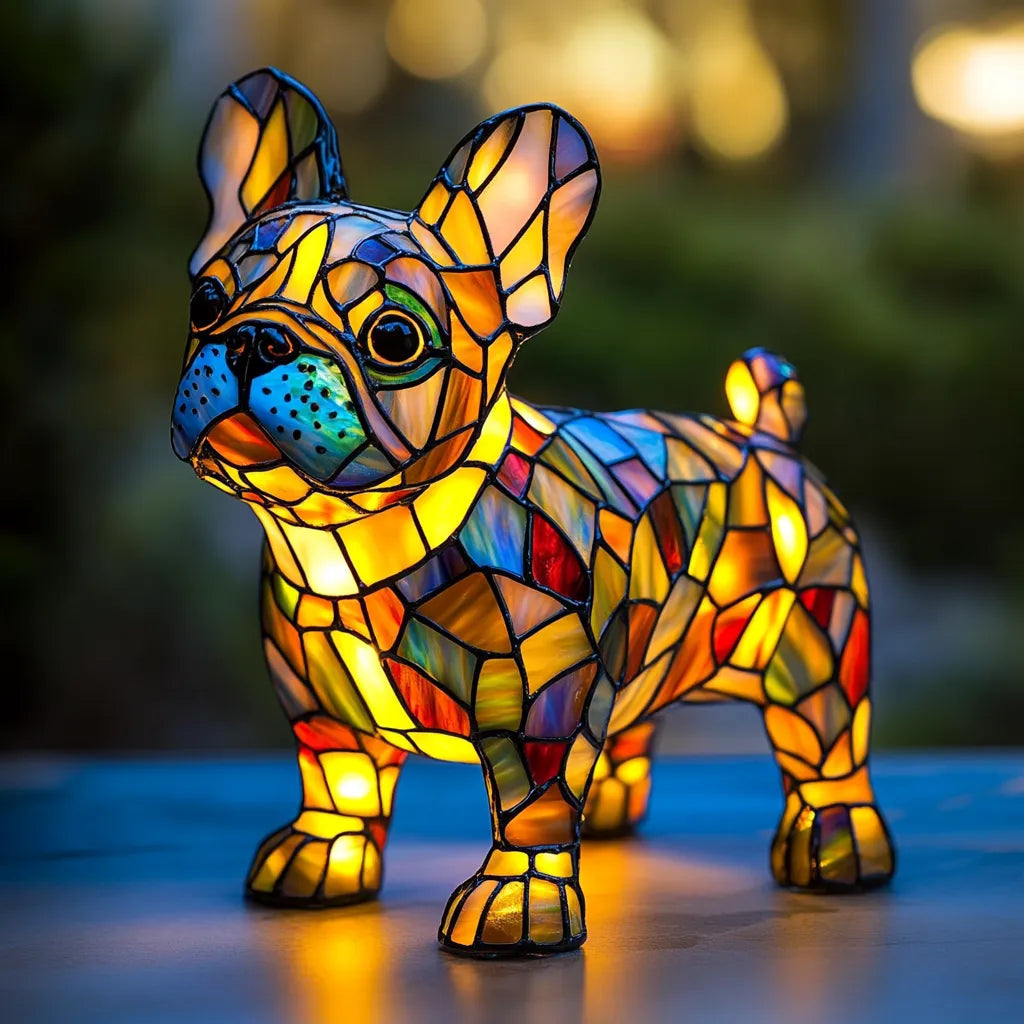 Stained glass look dog table lamp with multicolour mosaic 0
