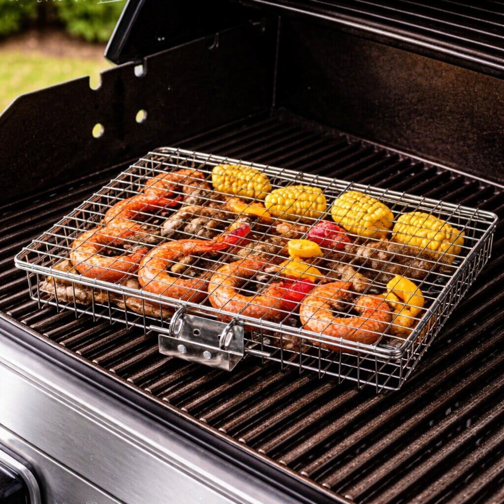 Stainless Steel Grill Basket | Hinged Basket With Long Handle