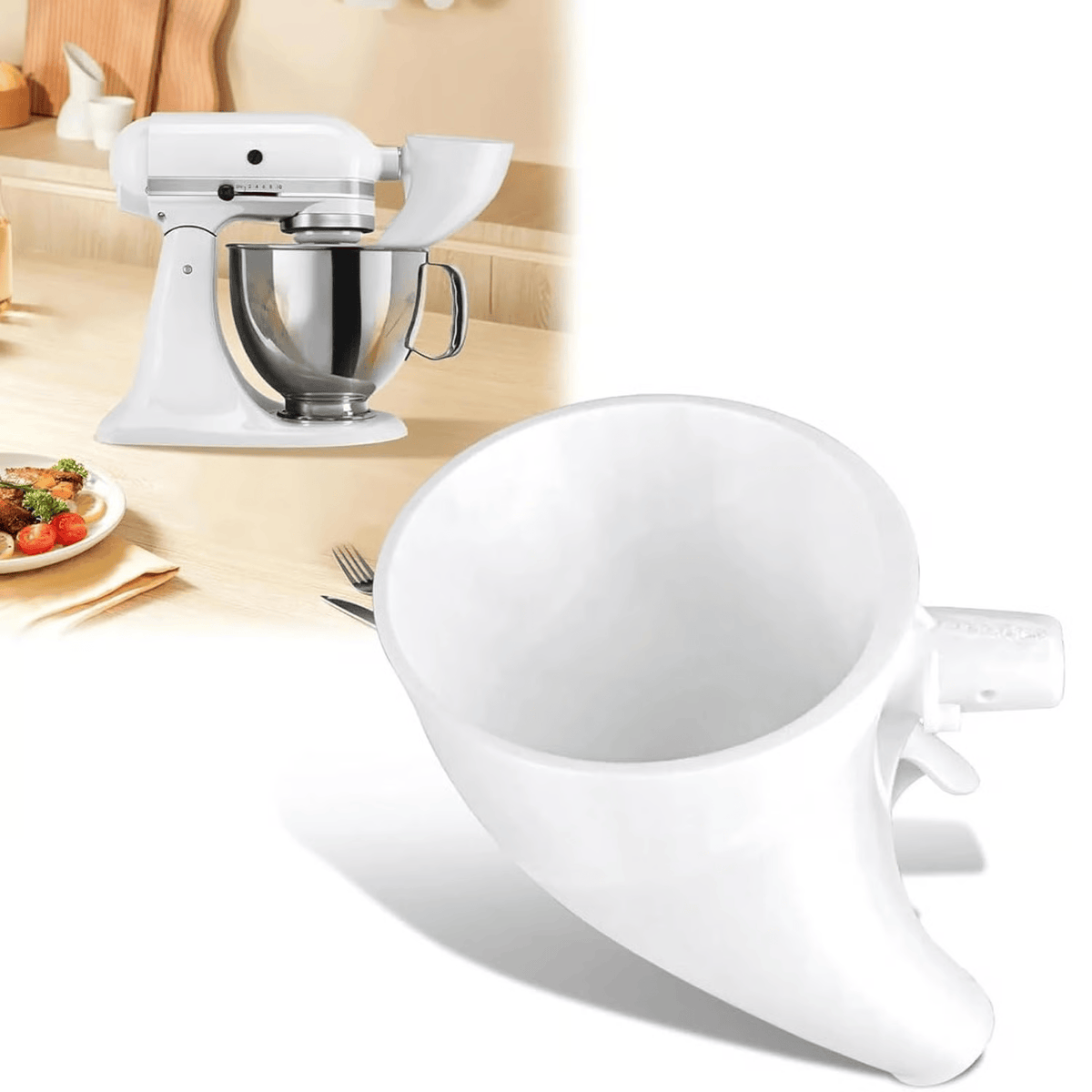 Stand Mixer Pouring Funnel Set | Fits KitchenAid KSM150 1.9L Tilt-Head Mixer | Spill-Free, Easy-Clean Baking Accessory