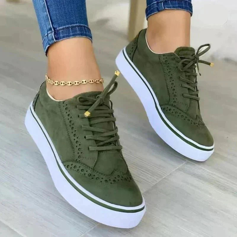 Stella | Lace-Up Platform Sneakers - Women's Brogue Flat Shoe, PU Upper