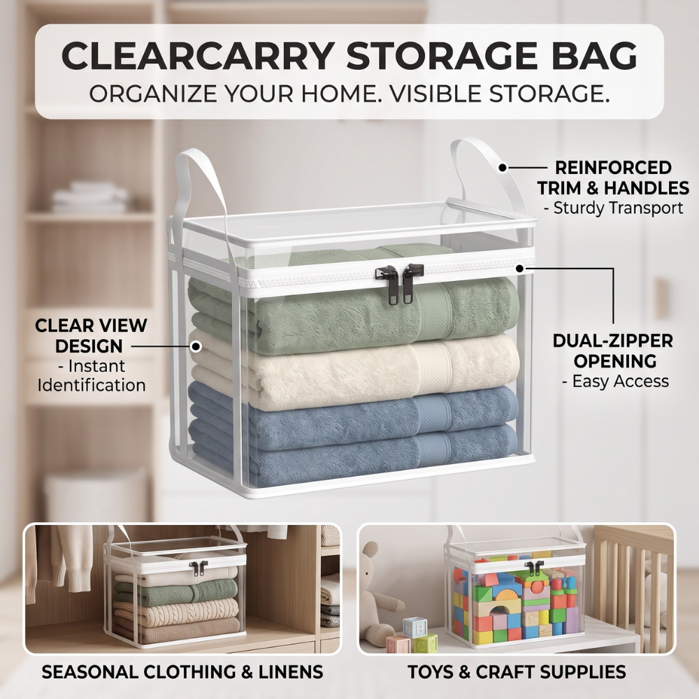 Storage Bag | Clear Zip Storage Box With Two Carry Handles