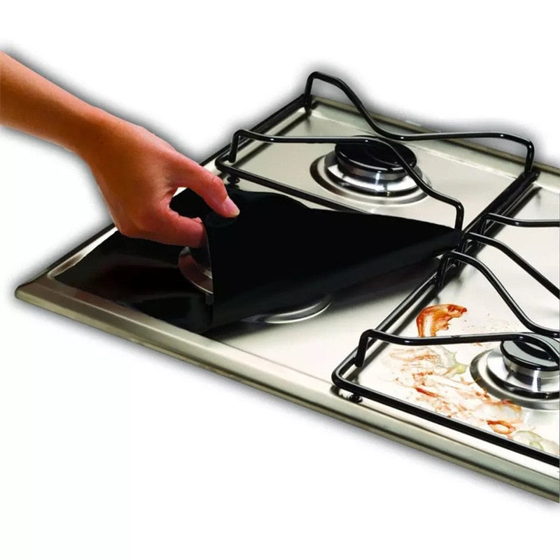Stove Protector Mat Heat-Resistant Polymer | Cuttable to Fit Any Stove | Reusable 4-Pack Easy-Clean Kitchen Cover