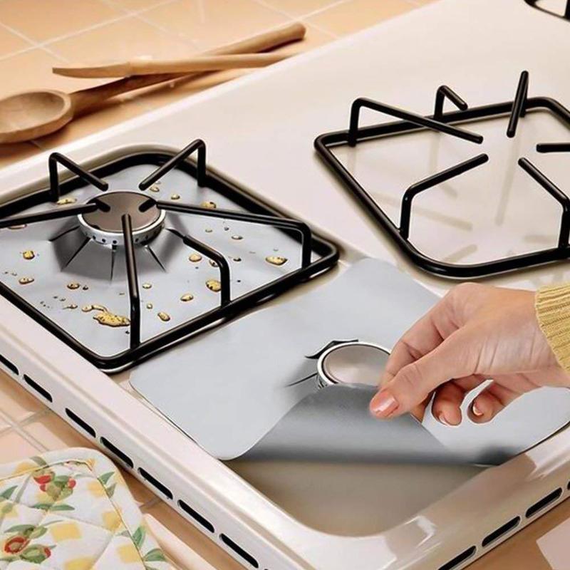Stove Protector Mat Heat-Resistant Polymer | Cuttable to Fit Any Stove | Reusable 4-Pack Easy-Clean Kitchen Cover