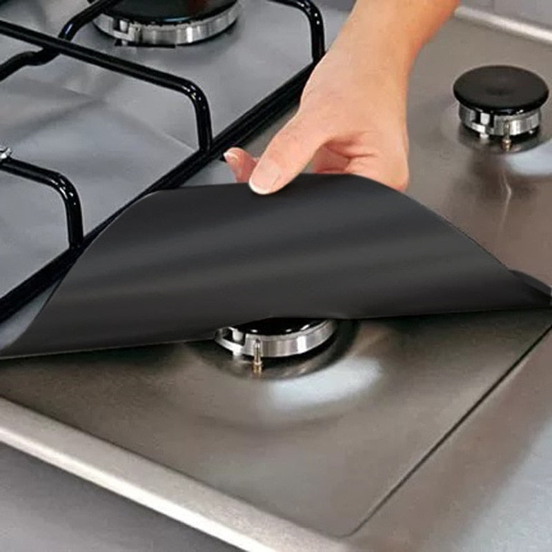 Stove Protector Mat Heat-Resistant Polymer | Cuttable to Fit Any Stove | Reusable 4-Pack Easy-Clean Kitchen Cover