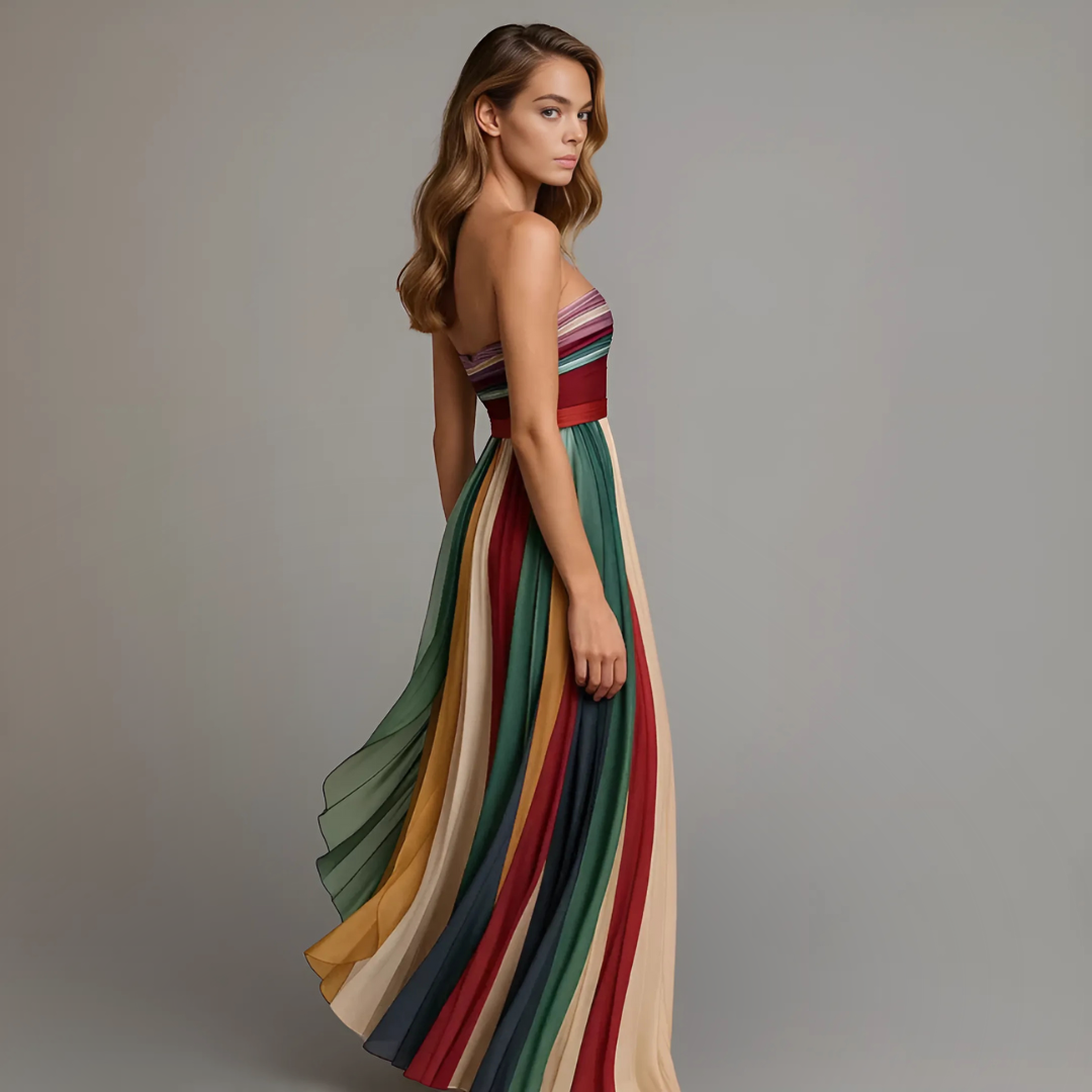 Strapless Maxi Dress – Pleated Skirt, Rich Jewel Tones, Sizes S–3XL