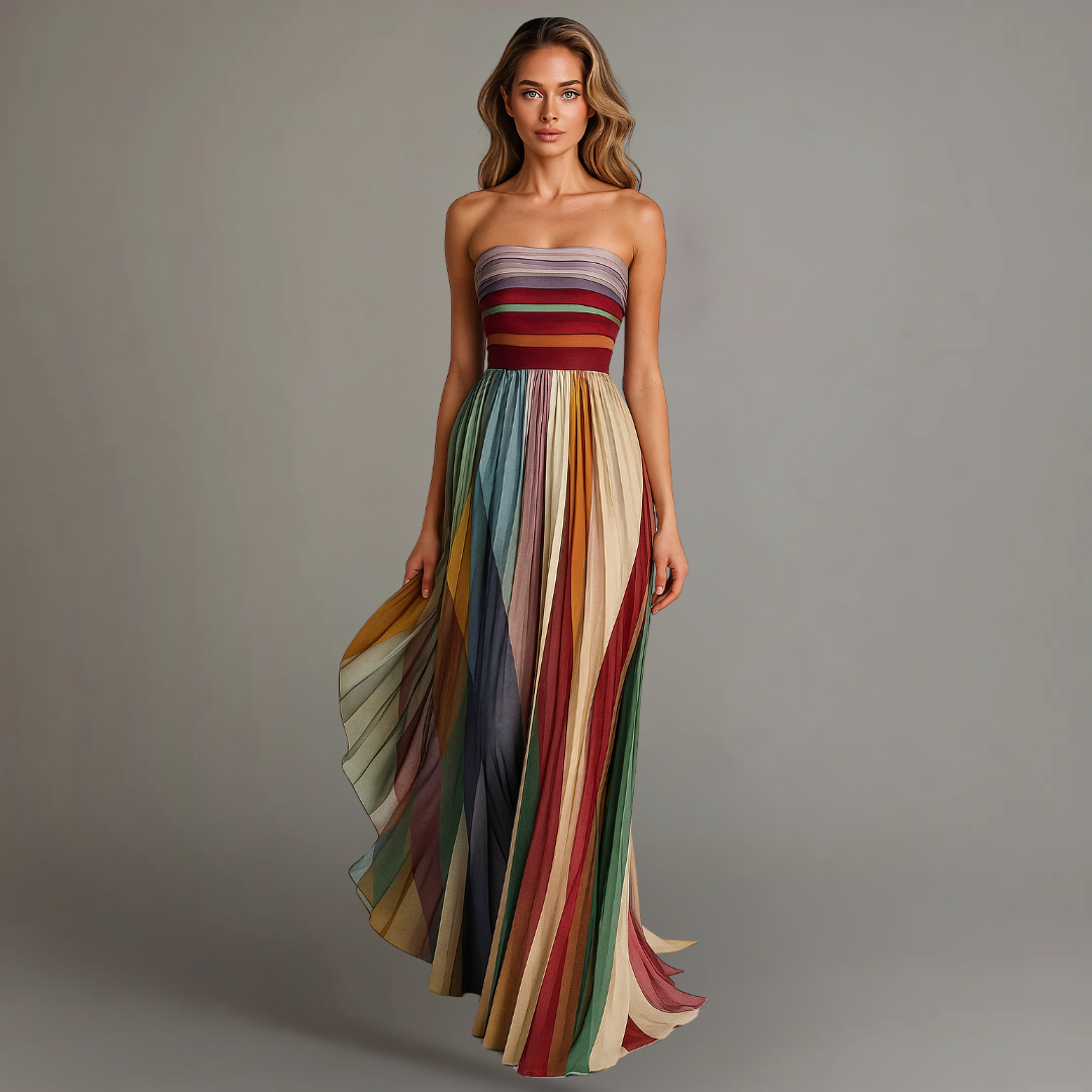 Strapless Maxi Dress – Pleated Skirt, Rich Jewel Tones, Sizes S–3XL