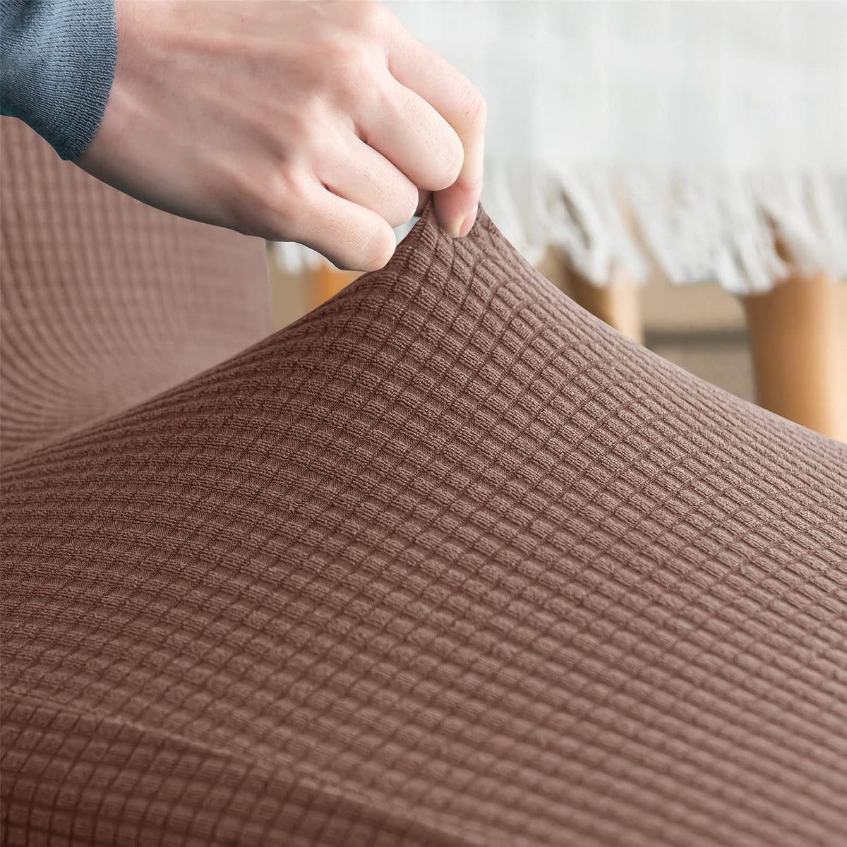 Stretch Chair Covers Polyester | Elastic Honeycomb Design, Set of 6 | Protects Dining Chairs from Stains & Scratches