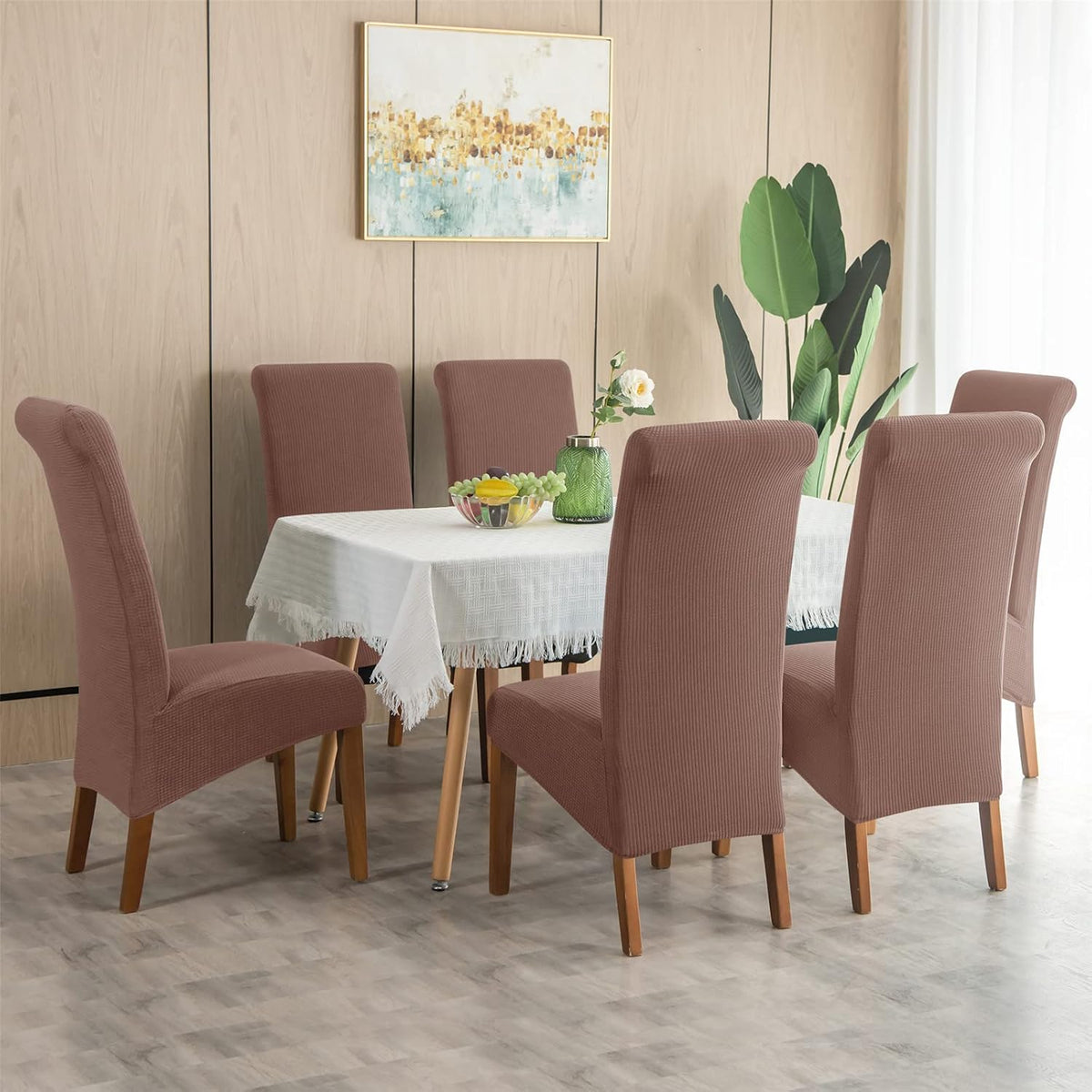 Stretch Chair Covers Polyester | Elastic Honeycomb Design, Set of 6 | Protects Dining Chairs from Stains & Scratches
