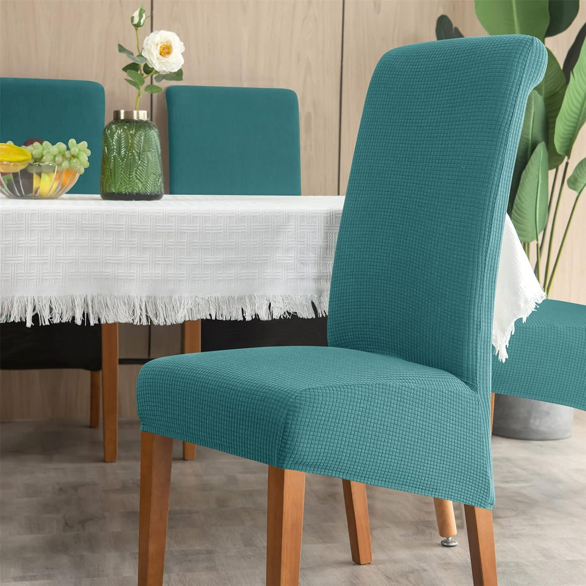 Stretch Chair Covers Polyester | Elastic Honeycomb Design, Set of 6 | Protects Dining Chairs from Stains & Scratches