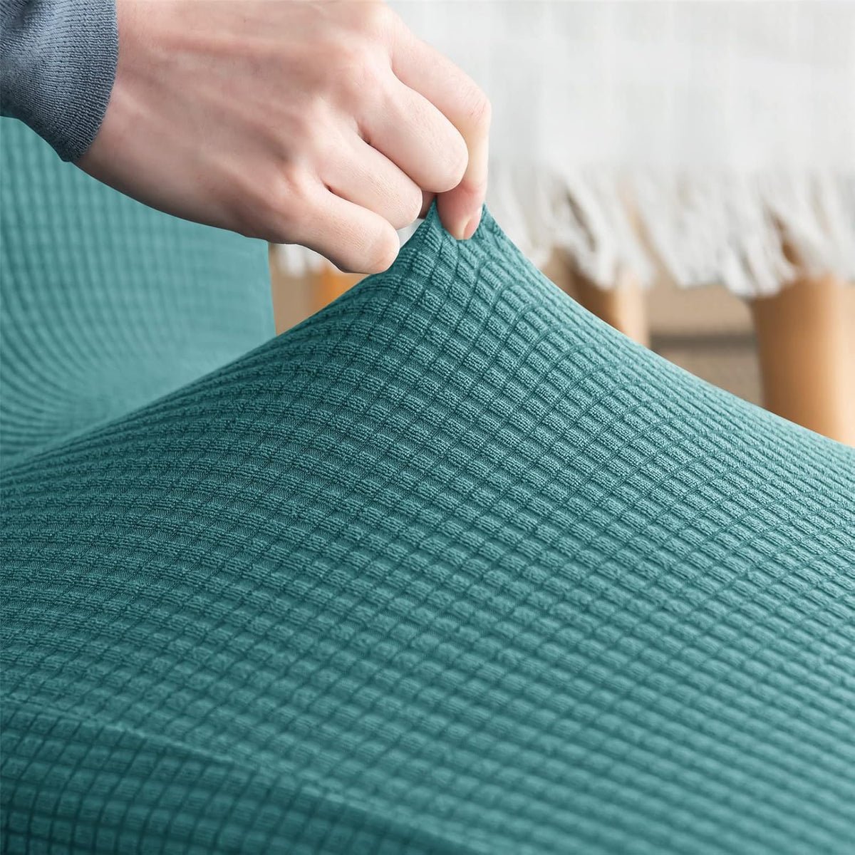 Stretch Chair Covers Polyester | Elastic Honeycomb Design, Set of 6 | Protects Dining Chairs from Stains & Scratches