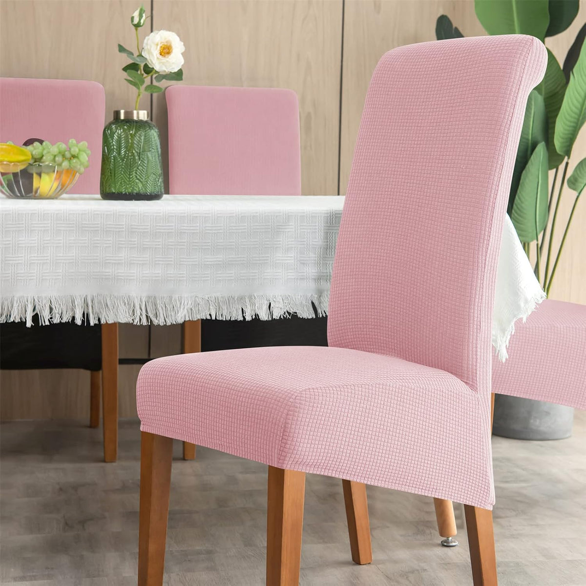Stretch Chair Covers Polyester | Elastic Honeycomb Design, Set of 6 | Protects Dining Chairs from Stains & Scratches