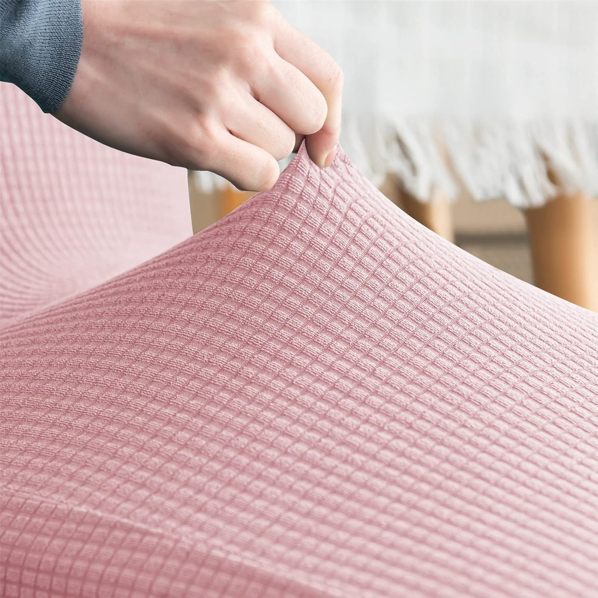 Stretch Chair Covers Polyester | Elastic Honeycomb Design, Set of 6 | Protects Dining Chairs from Stains & Scratches