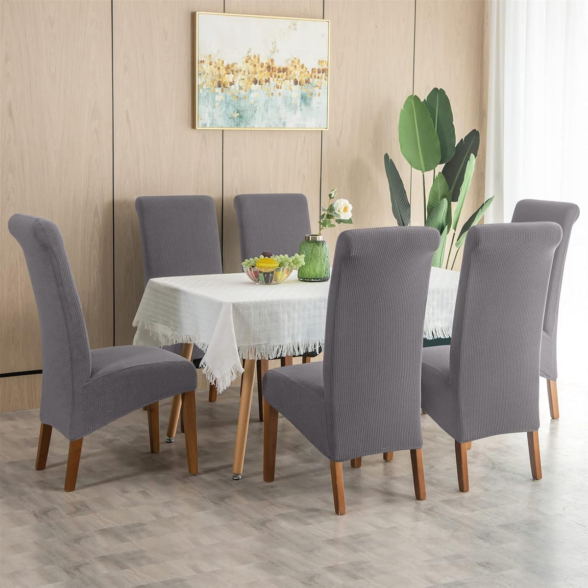 Stretch Chair Covers Polyester | Elastic Honeycomb Design, Set of 6 | Protects Dining Chairs from Stains & Scratches