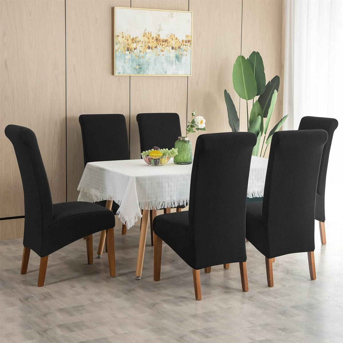 Stretch Chair Covers Polyester | Elastic Honeycomb Design, Set of 6 | Protects Dining Chairs from Stains & Scratches
