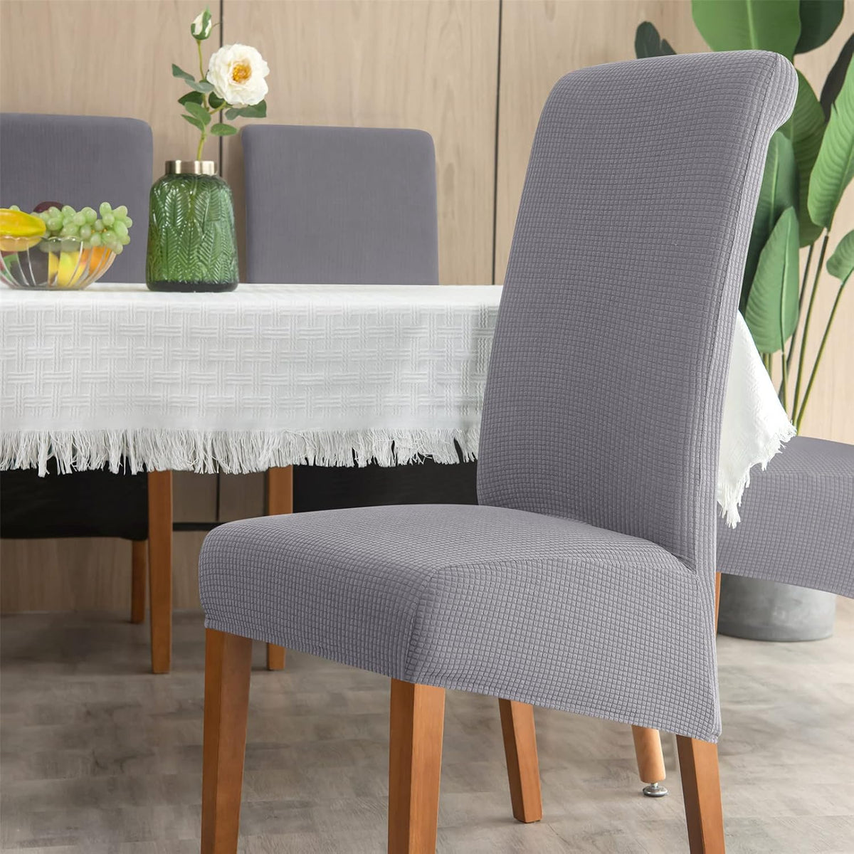 Stretch Chair Covers Polyester | Elastic Honeycomb Design, Set of 6 | Protects Dining Chairs from Stains & Scratches