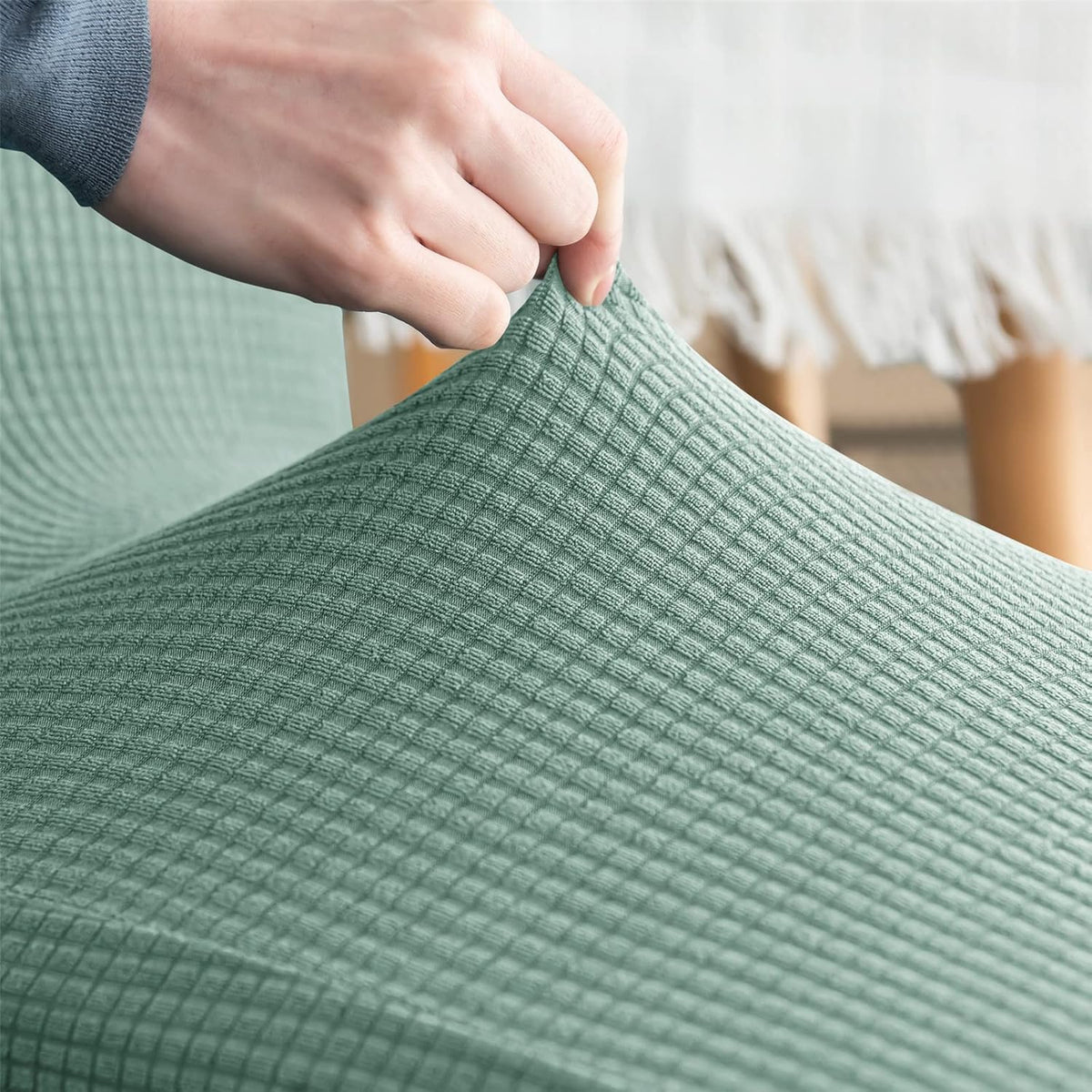 Stretch Chair Covers Polyester | Elastic Honeycomb Design, Set of 6 | Protects Dining Chairs from Stains & Scratches