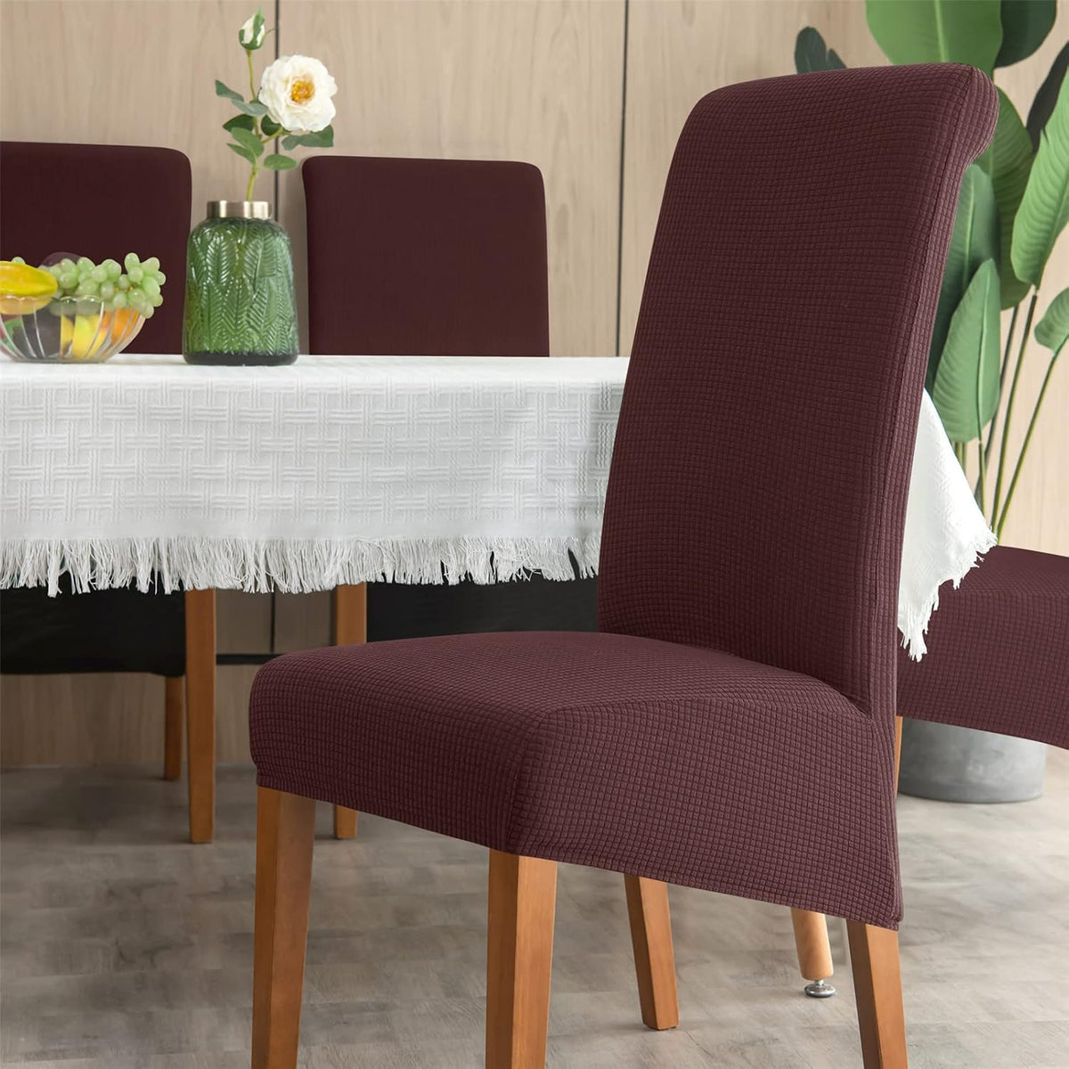 Stretch Chair Covers Polyester | Elastic Honeycomb Design, Set of 6 | Protects Dining Chairs from Stains & Scratches