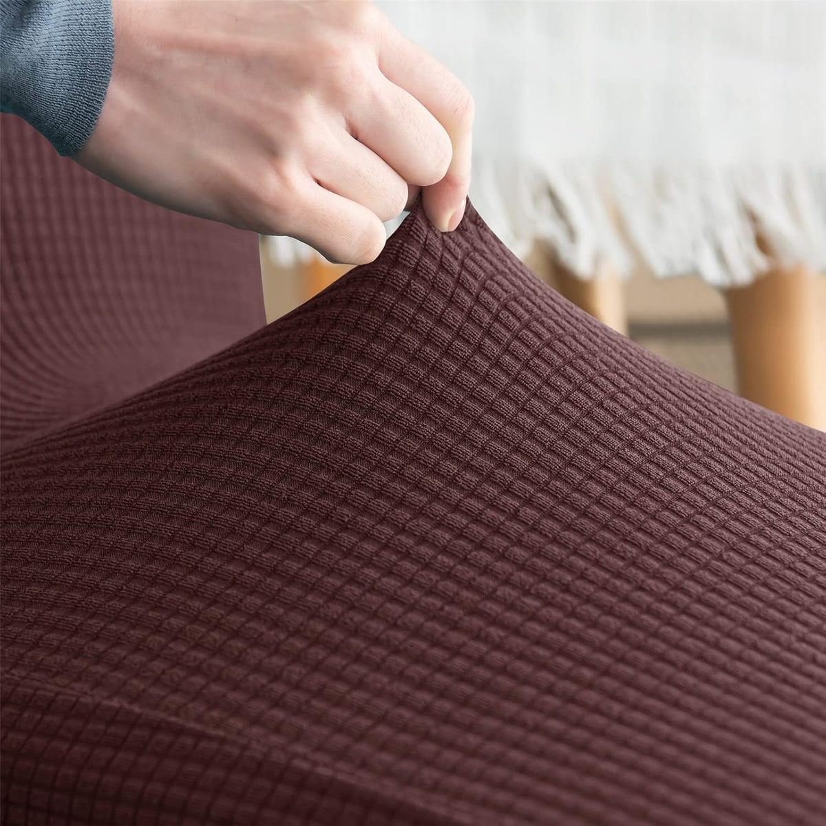 Stretch Chair Covers Polyester | Elastic Honeycomb Design, Set of 6 | Protects Dining Chairs from Stains & Scratches