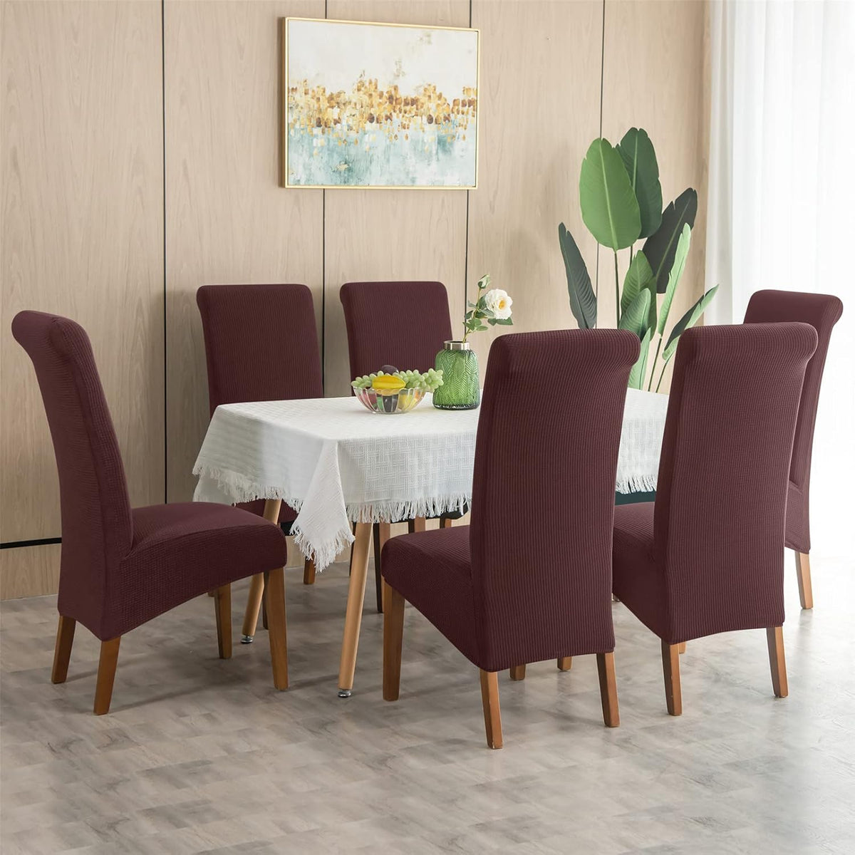 Stretch Chair Covers Polyester | Elastic Honeycomb Design, Set of 6 | Protects Dining Chairs from Stains & Scratches