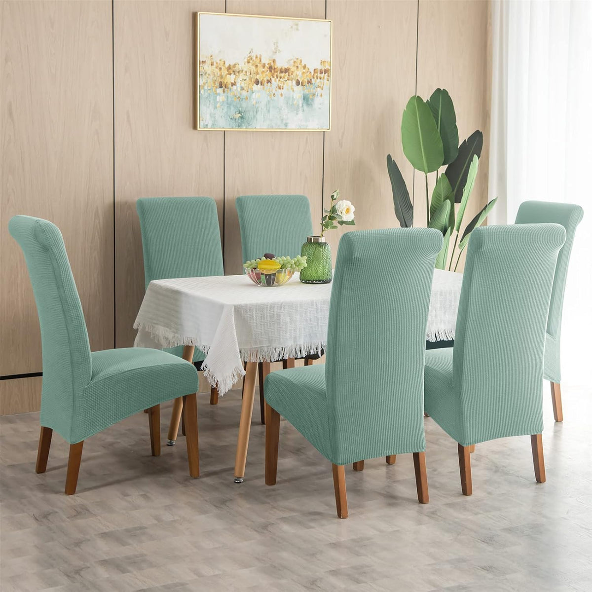 Stretch Chair Covers Polyester | Elastic Honeycomb Design, Set of 6 | Protects Dining Chairs from Stains & Scratches