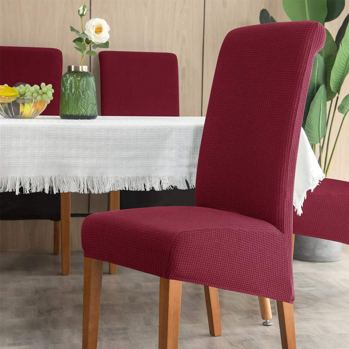 Stretch Chair Covers Polyester | Elastic Honeycomb Design, Set of 6 | Protects Dining Chairs from Stains & Scratches