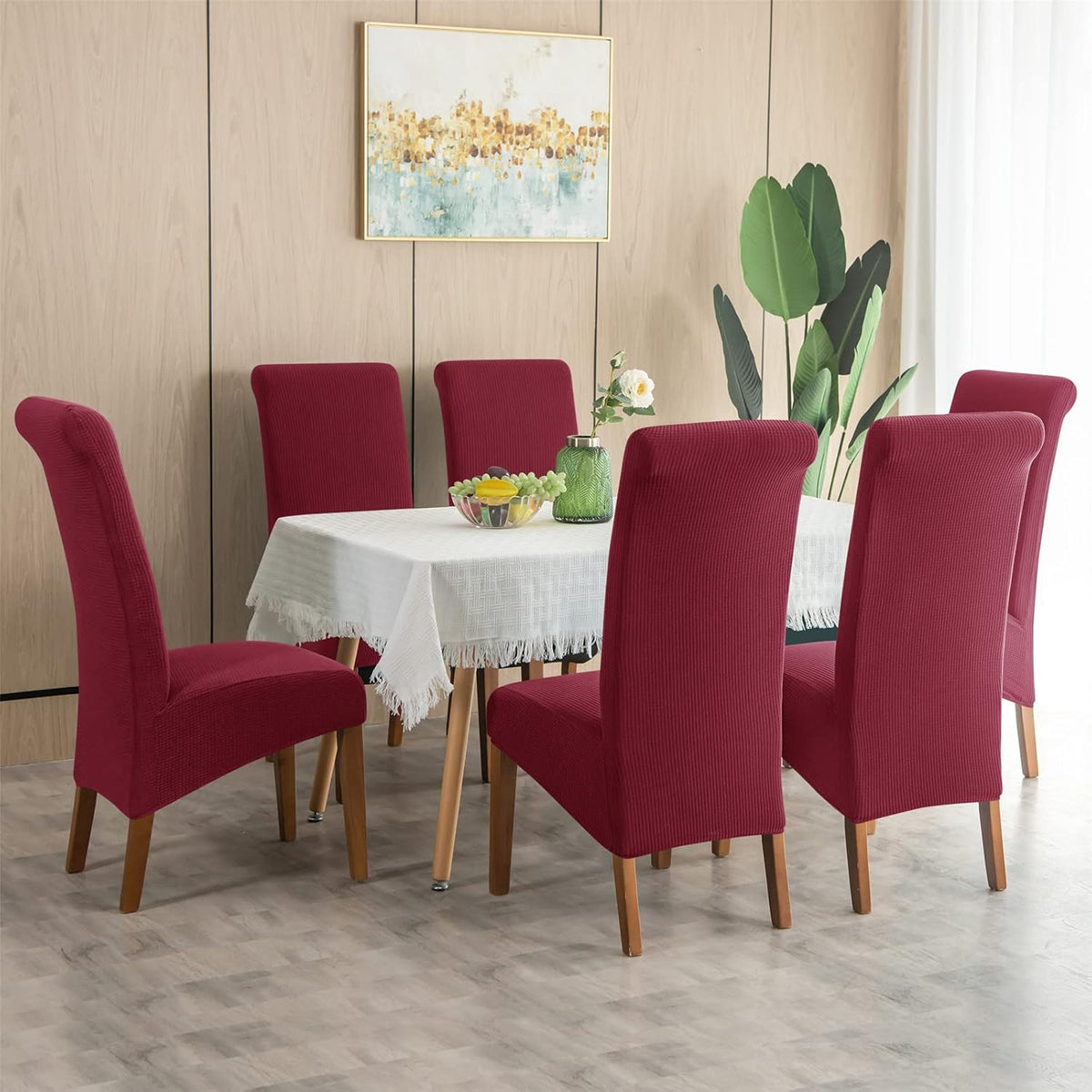 Stretch Chair Covers Polyester | Elastic Honeycomb Design, Set of 6 | Protects Dining Chairs from Stains & Scratches