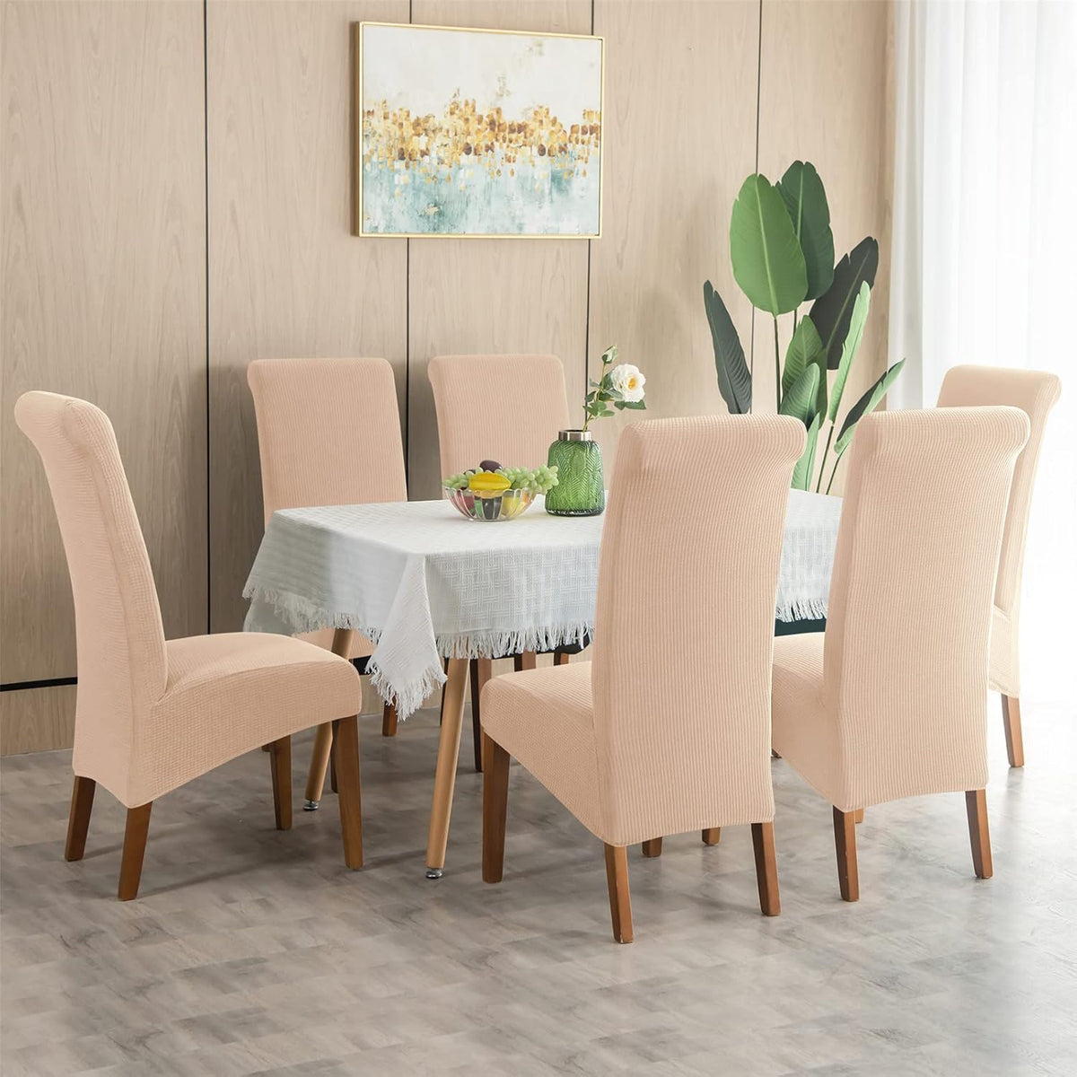 Stretch Chair Covers Polyester | Elastic Honeycomb Design, Set of 6 | Protects Dining Chairs from Stains & Scratches