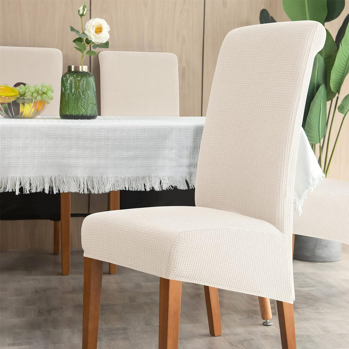 Stretch Chair Covers Polyester | Elastic Honeycomb Design, Set of 6 | Protects Dining Chairs from Stains & Scratches