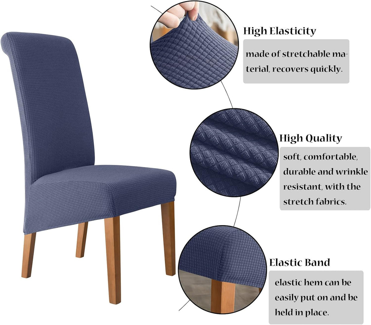 Stretch Chair Covers Polyester | Elastic Honeycomb Design, Set of 6 | Protects Dining Chairs from Stains & Scratches