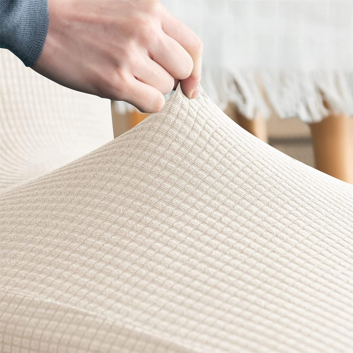 Stretch Chair Covers Polyester | Elastic Honeycomb Design, Set of 6 | Protects Dining Chairs from Stains & Scratches