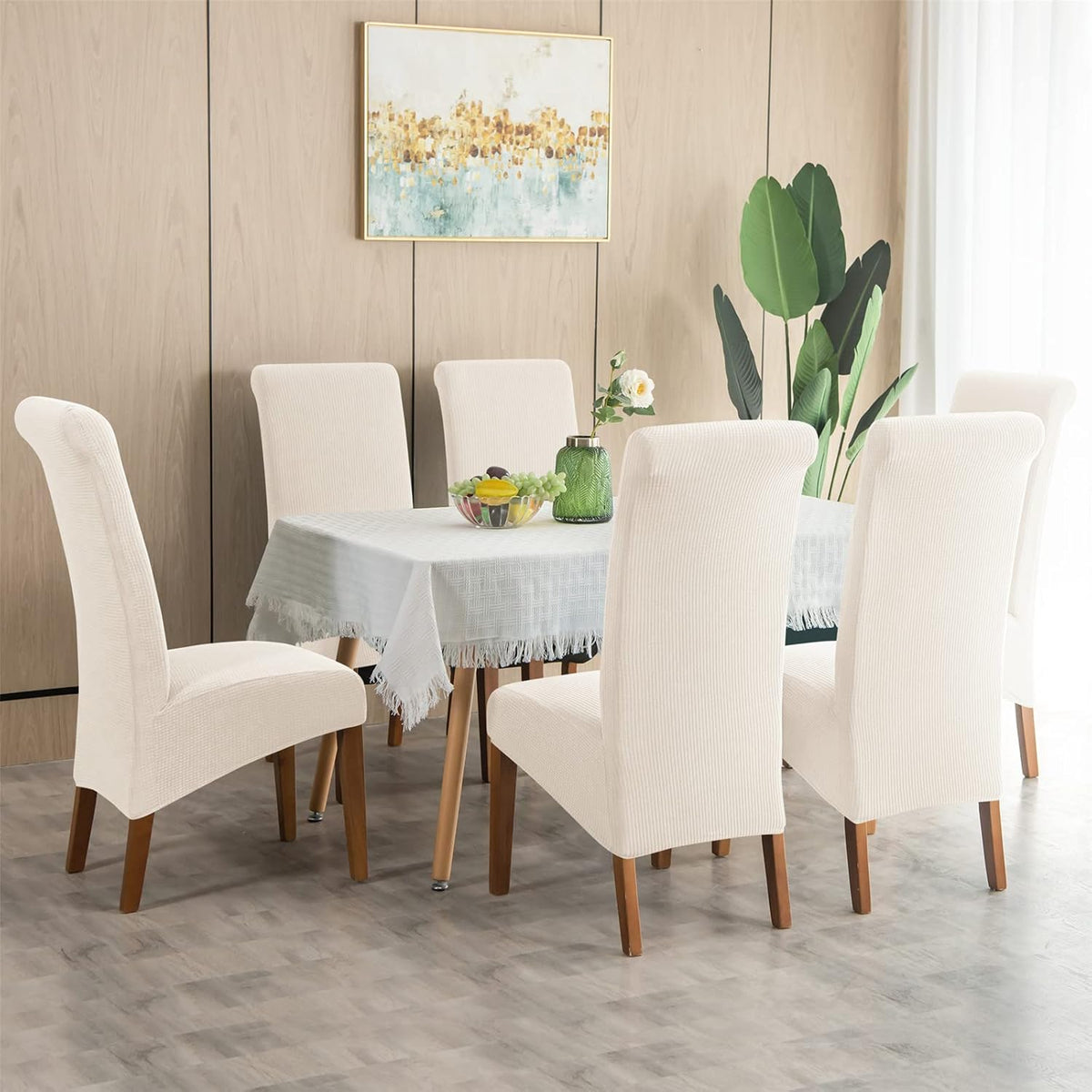 Stretch Chair Covers Polyester | Elastic Honeycomb Design, Set of 6 | Protects Dining Chairs from Stains & Scratches