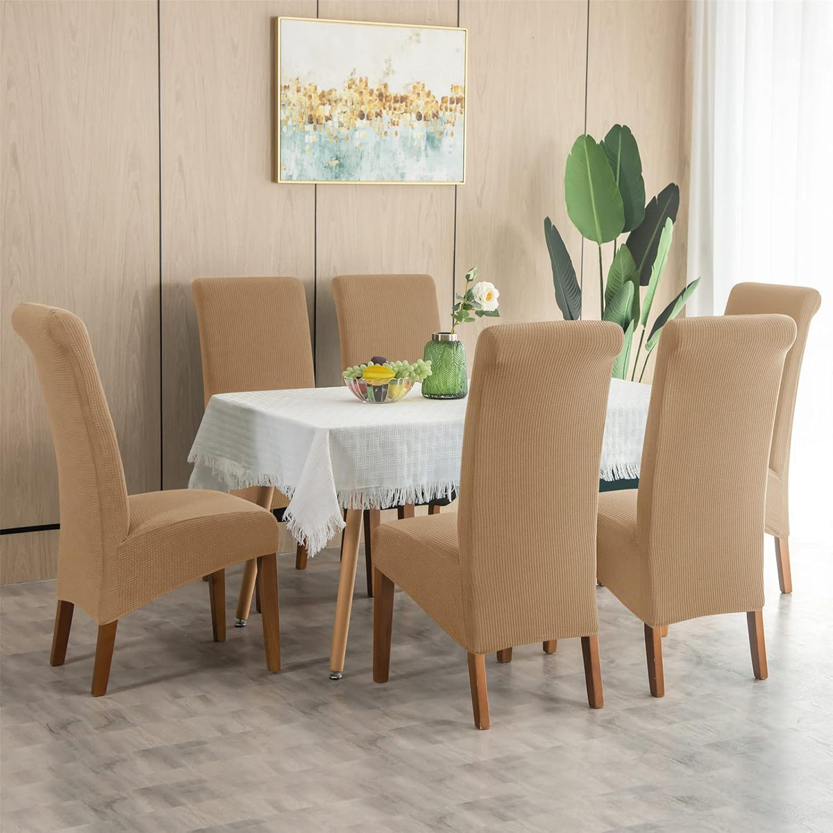 Stretch Chair Covers Polyester | Elastic Honeycomb Design, Set of 6 | Protects Dining Chairs from Stains & Scratches