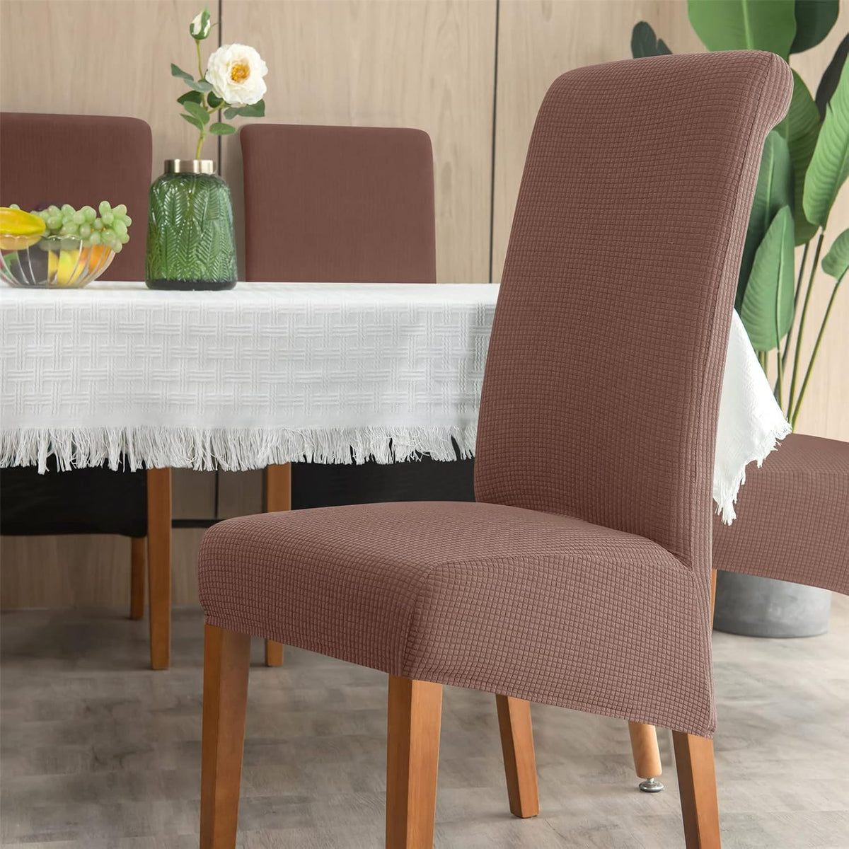 Stretch Chair Covers Polyester | Elastic Honeycomb Design, Set of 6 | Protects Dining Chairs from Stains & Scratches