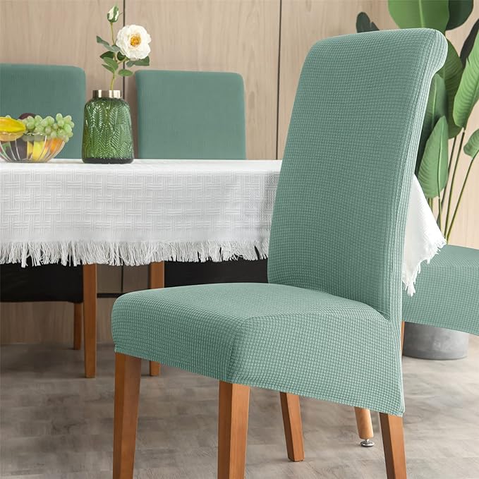 Stretch Chair Covers Polyester | Elastic Honeycomb Design, Set of 6 | Protects Dining Chairs from Stains & Scratches
