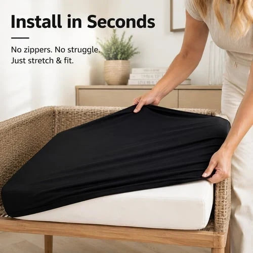 Stretch Cushion Covers Polyester | Fits Most Outdoor Cushions, Set of 4 | Elastic Hem Stops Slipping & Sliding