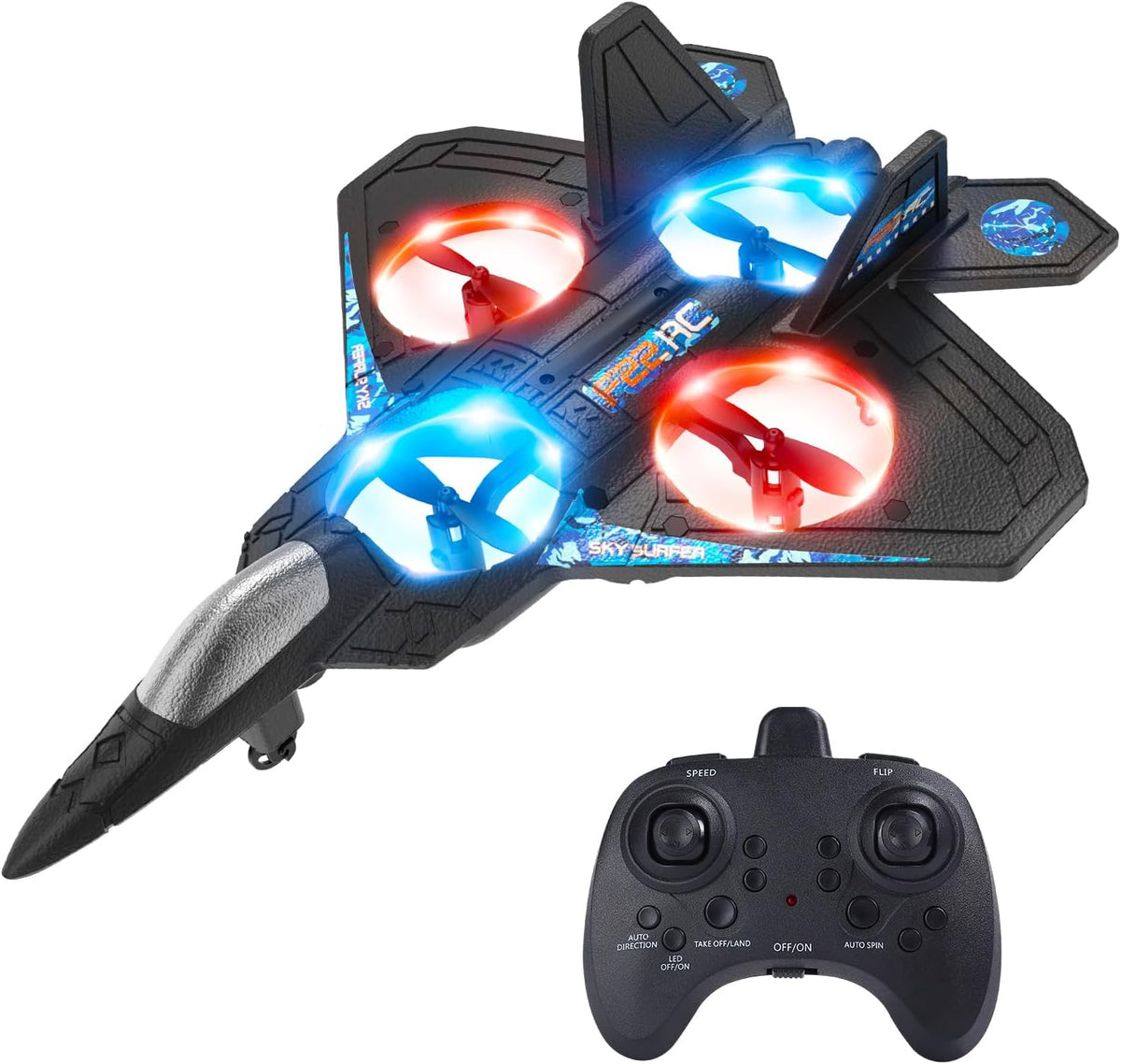 Stunt RC Aeroplane | 360° Flips, One-Key Take-Off & Headless Mode | 2.4GHz Remote Control, 164ft Range, 18-Minute LED Flight
