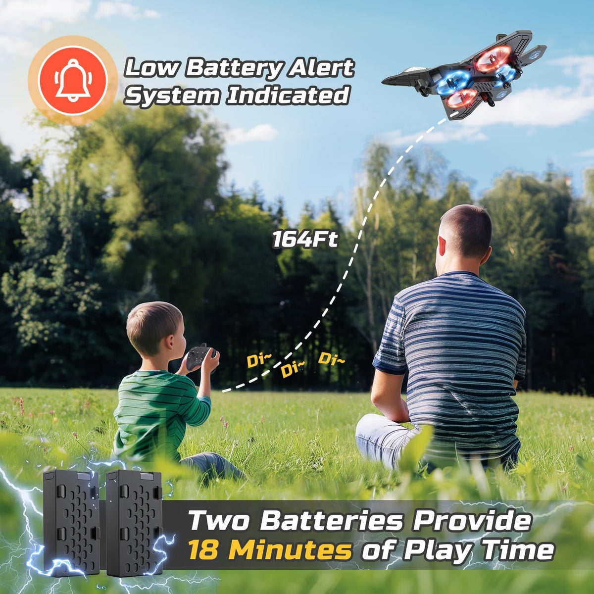 Stunt RC Aeroplane | 360° Flips, One-Key Take-Off & Headless Mode | 2.4GHz Remote Control, 164ft Range, 18-Minute LED Flight