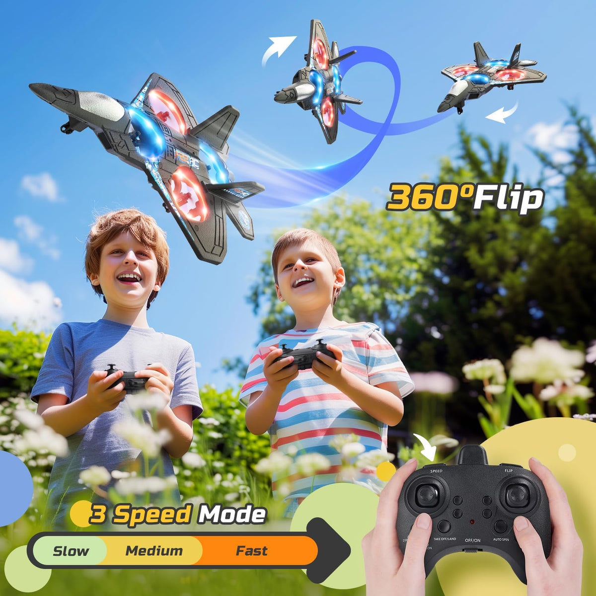 Stunt RC Aeroplane | 360° Flips, One-Key Take-Off & Headless Mode | 2.4GHz Remote Control, 164ft Range, 18-Minute LED Flight