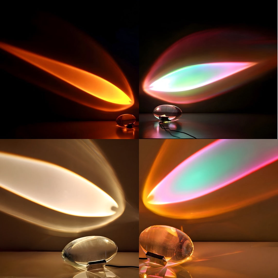 Sunset Projection Table Lamp Glass & Stainless Steel | 3 Interchangeable Lenses, USB Powered | Warm Ambient Light Effect
