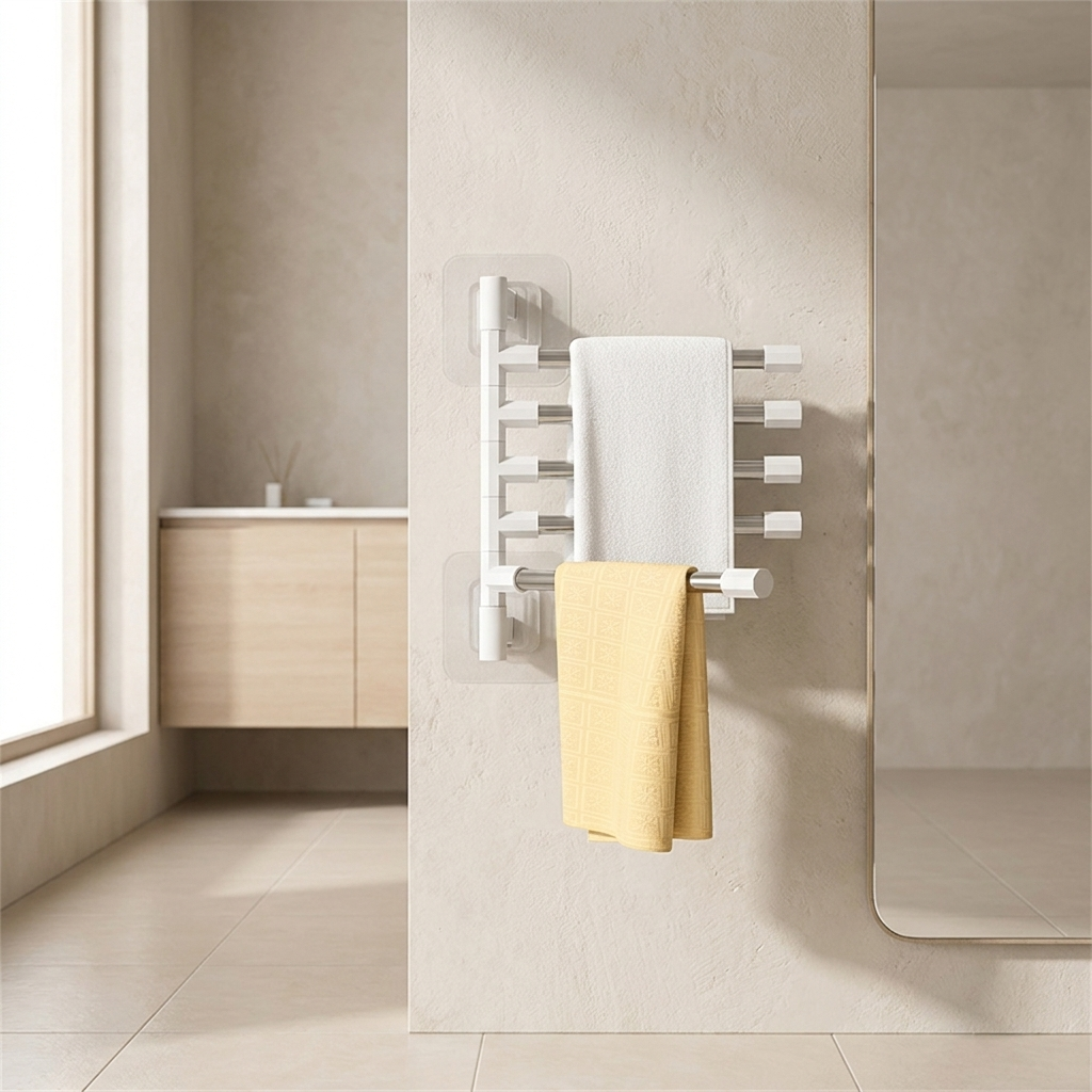 Swivel Towel Rack | Five Swinging Arms, No Drill Fitting