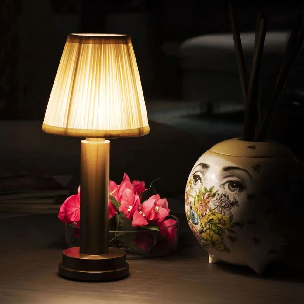 Table Lamp USB Rechargeable Aluminum Fabric Shade Bedside Lamp 5