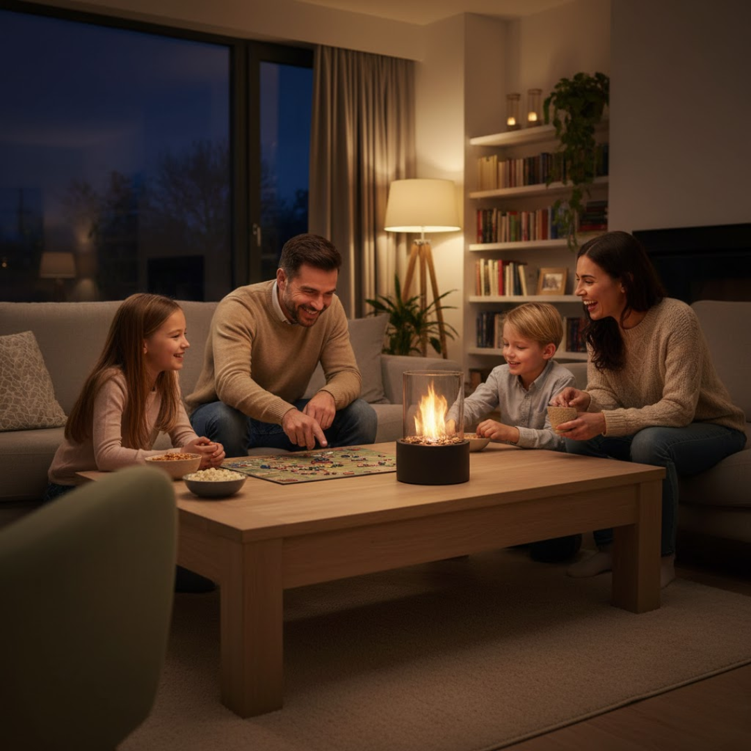 Tabletop Bioethanol Fireplace | Cylinder Shield, Round Base