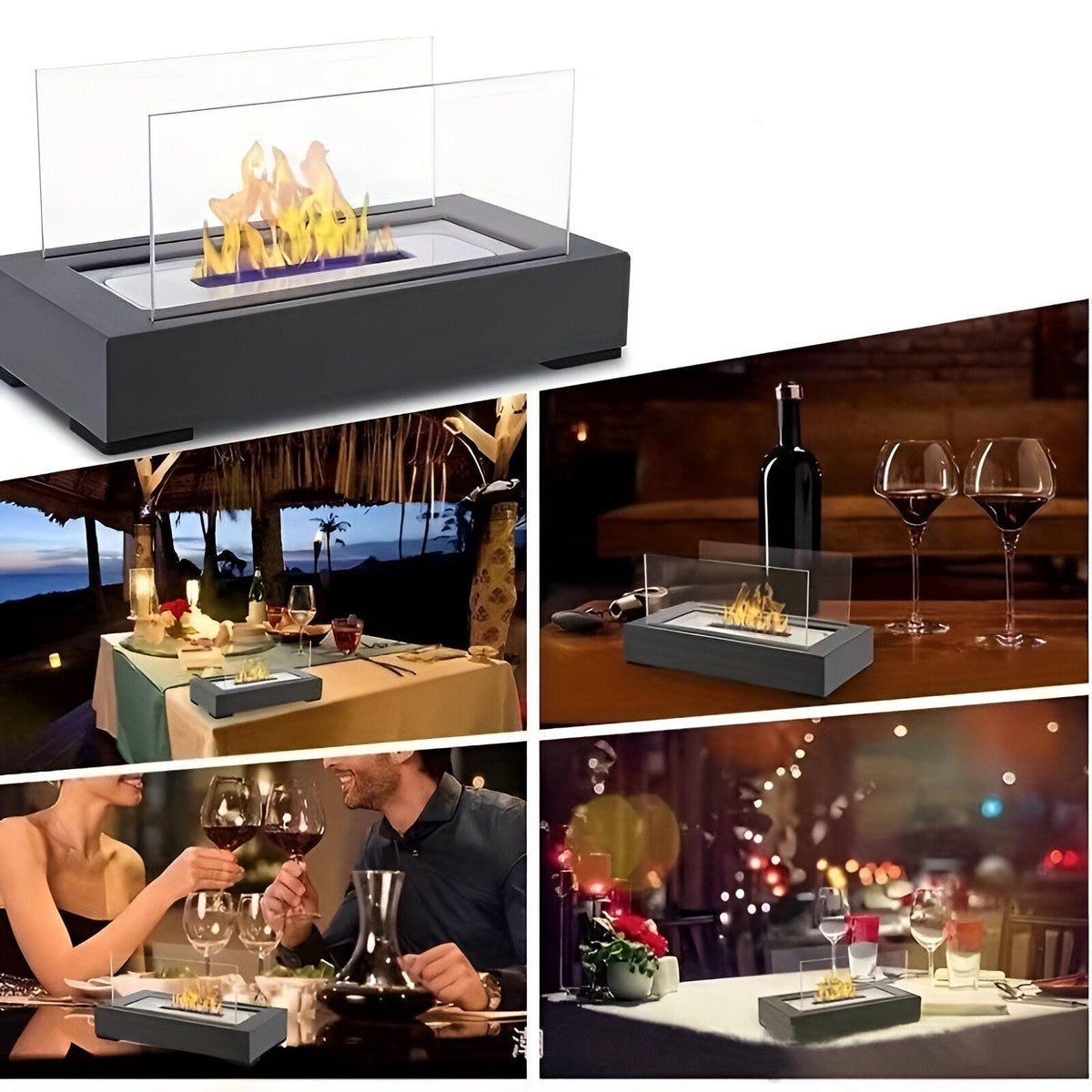 Tabletop Bioethanol Fireplace | Rectangular, Twin Panels