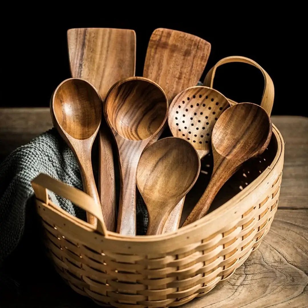 Teak Wooden Kitchen Utensil Set – Eco-Friendly Durable Cooking Tools