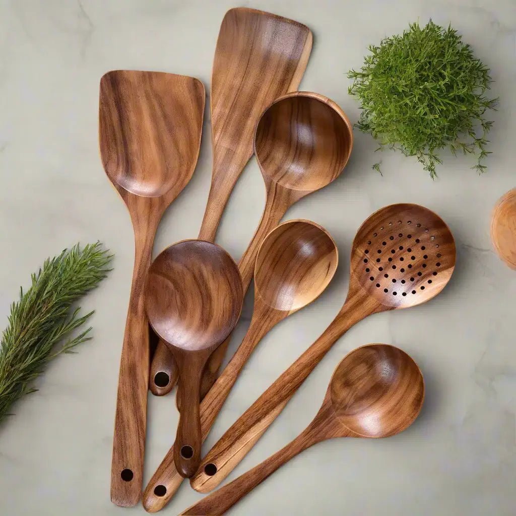 Teak Wooden Kitchen Utensil Set – Eco-Friendly Durable Cooking Tools