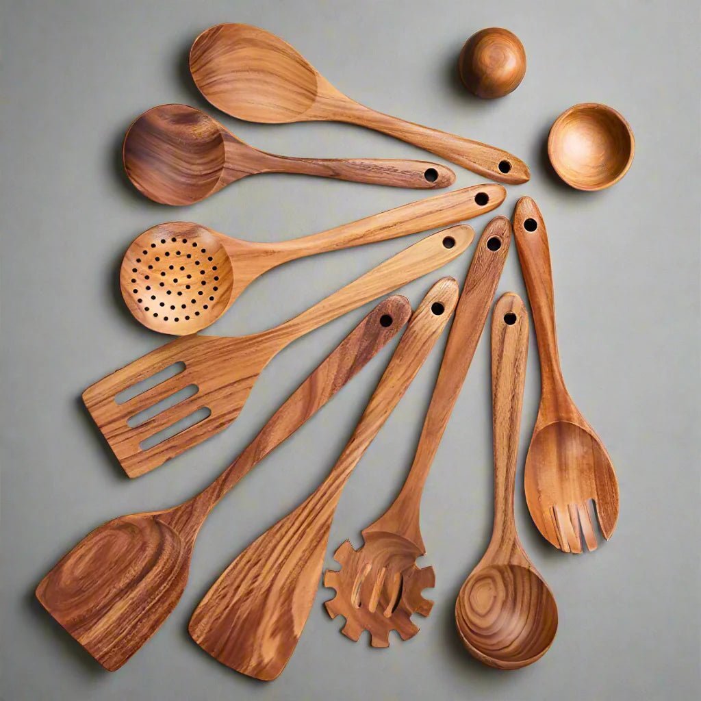 Teak Wooden Kitchen Utensil Set – Eco-Friendly Durable Cooking Tools