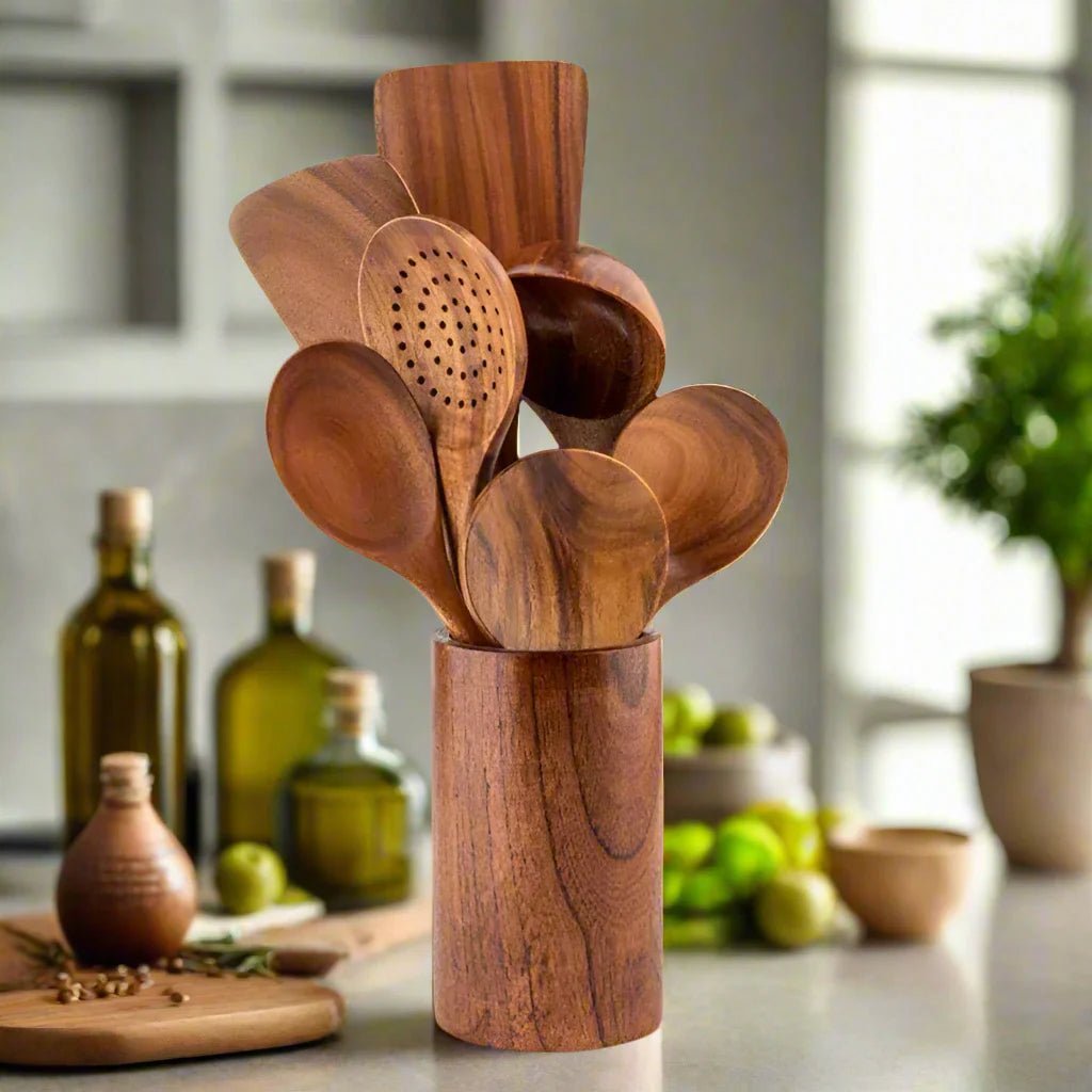 Teak Wooden Kitchen Utensil Set – Eco-Friendly Durable Cooking Tools