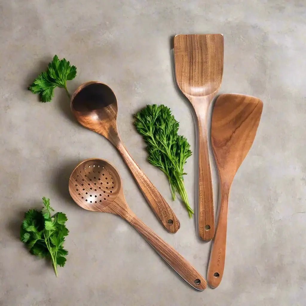 Teak Wooden Kitchen Utensil Set – Eco-Friendly Durable Cooking Tools